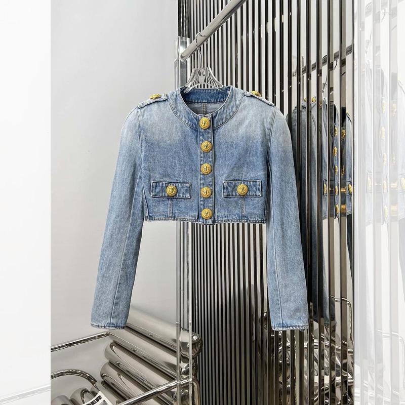 

Women' Jackets 2023 Spring And Autumn Long Sleeve Round Neck Metal Button Short Ladies Top Denim Jacket, Blue