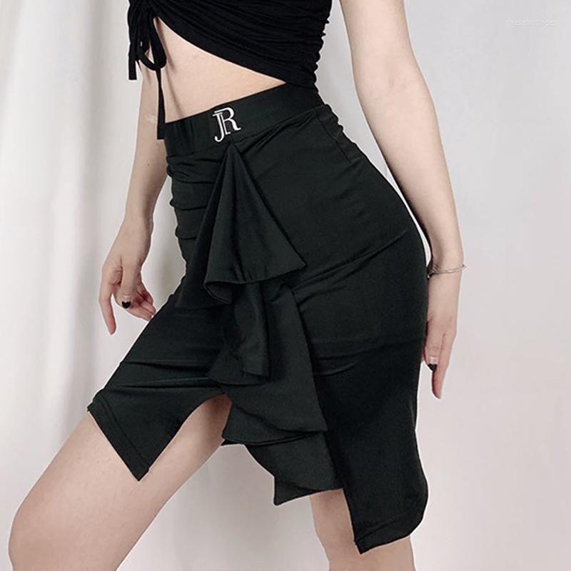 

Stage Wear Ruffled Latin Dance Skirt Women Rumba Samba Dancing Clothes Practice Adult Performance Costume Tango DNV16660, Black