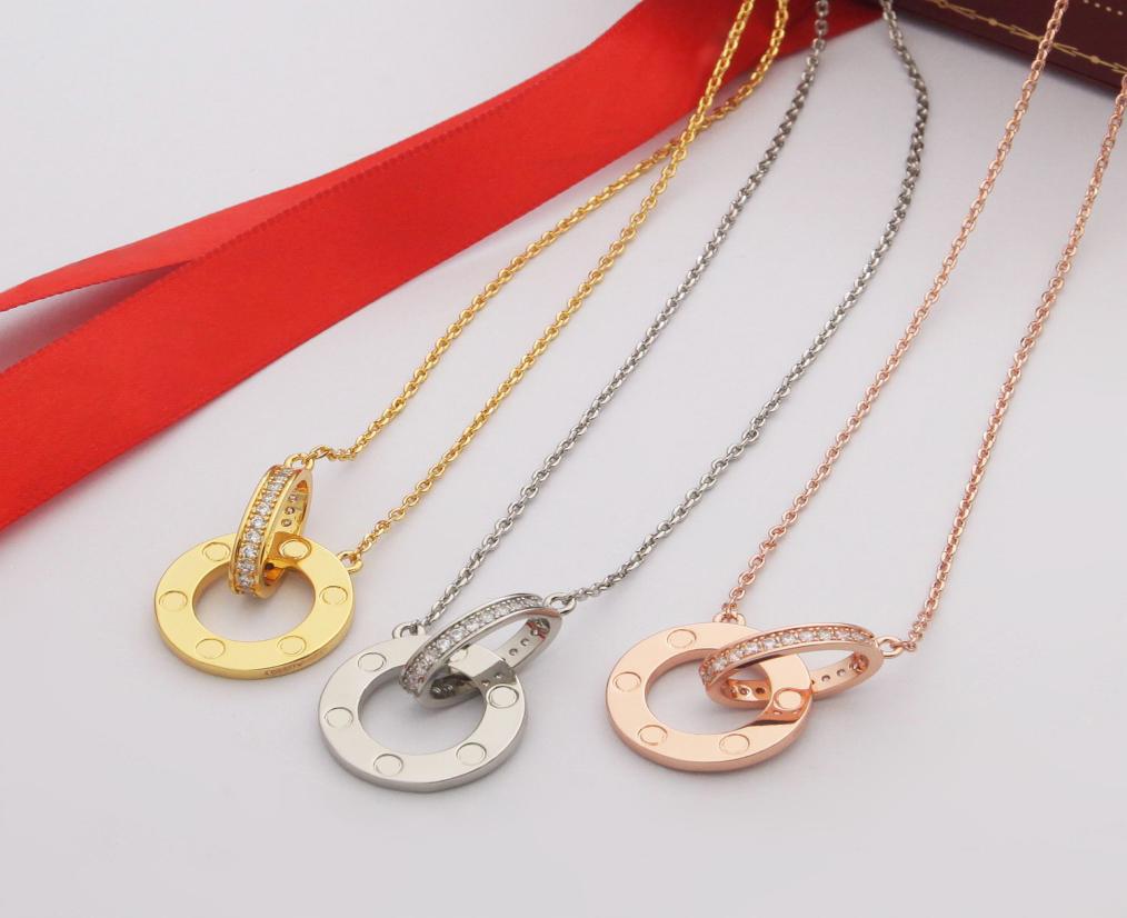 

Luxury jewelry Love necklace designer screw diamond double circle necklaces for women bracelets designers platinum gold Rose Stain3179769