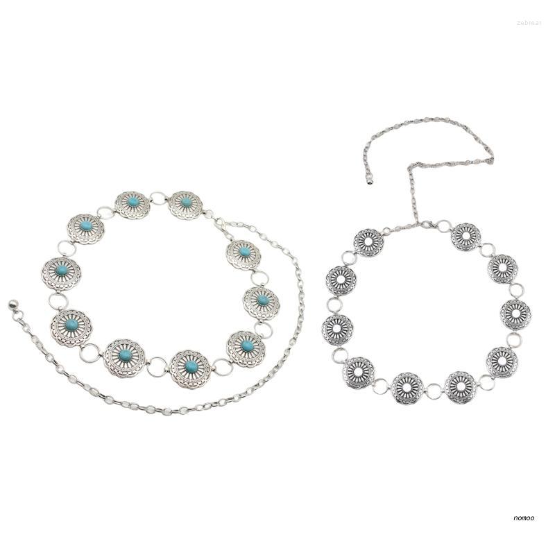 

Belts Concho Chain Belly For Dress Belt Women Waist Turquoise Western, Silver