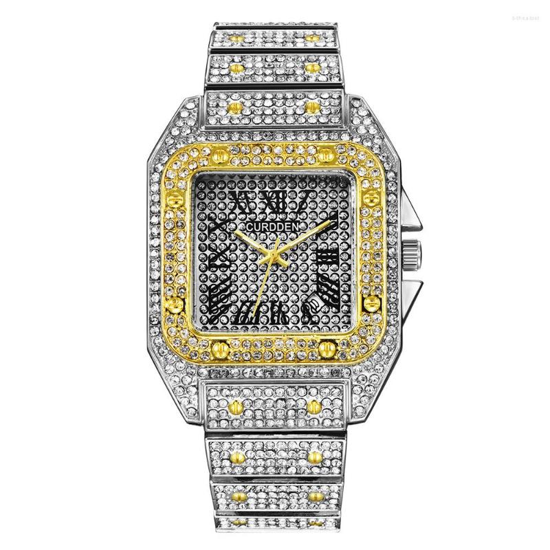 

Wristwatches Drop Mens Watches Top Iced Out Watch Men Hip Hop Diamond Gold Bracelet Business Wristwatch Reloj Hombre
