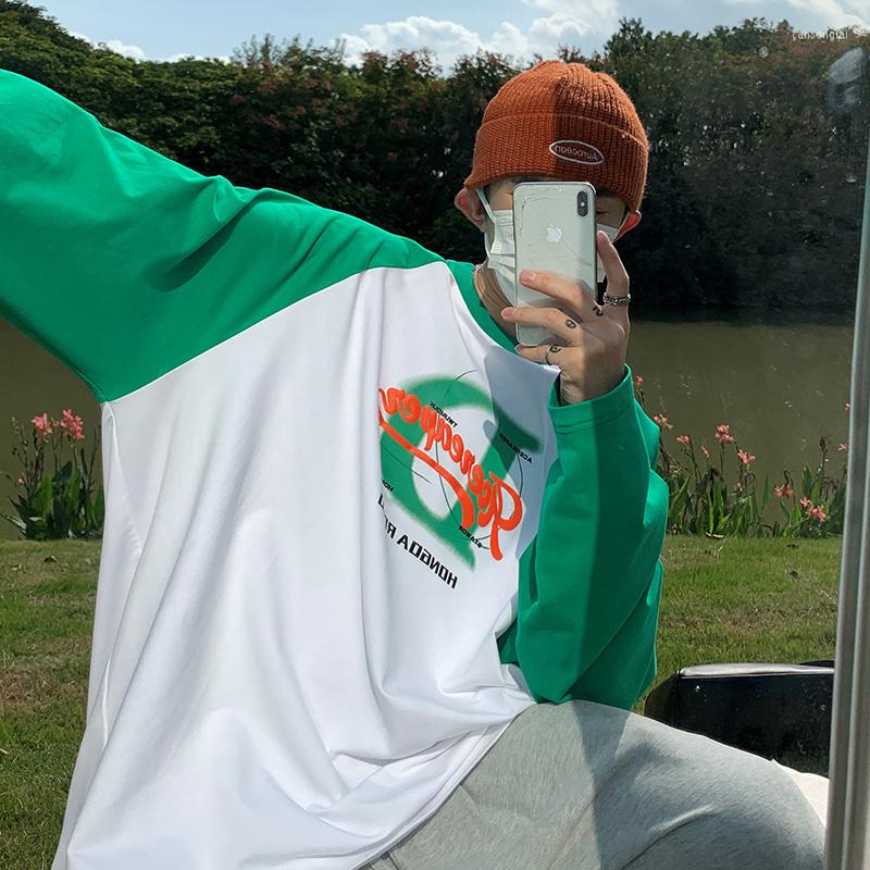 

Men's T Shirts Y2k Men's Letter Graphic T-shirts Long Sleeve Pure Cotton Tees Large Size Casual Male Tops Spring Korean Clothing, Greenwhite