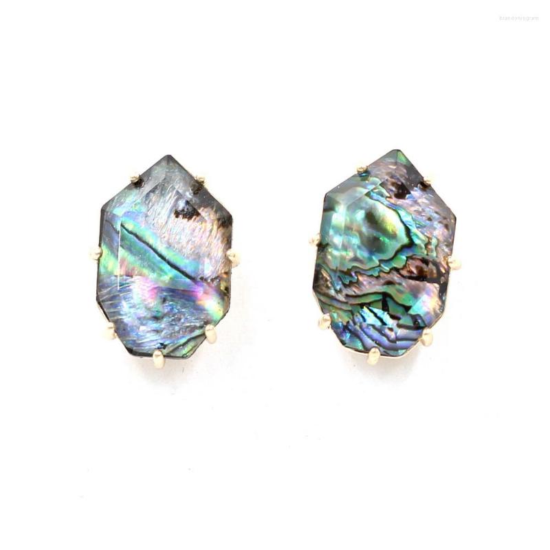 

Stud Earrings Manmade Abalone Mother Pearl Polygon 7 Claw Marble Stone Geometric Big Heavy