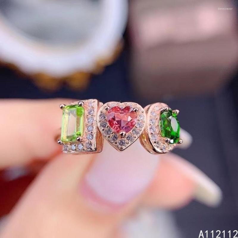 

Cluster Rings Fine Jewelry 925 Sterling Silver Inset With Natural Gemstones Women's Fashion Simple Color Tourmaline Ring Support Detec
