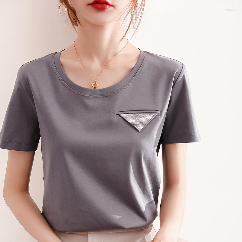 

Women' T Shirts Mercerized Cotton Scalded Drill Short Sleeve Slim Crew Neck Summer Casual T-Shirt Women' Solid Color Everything Top, Black