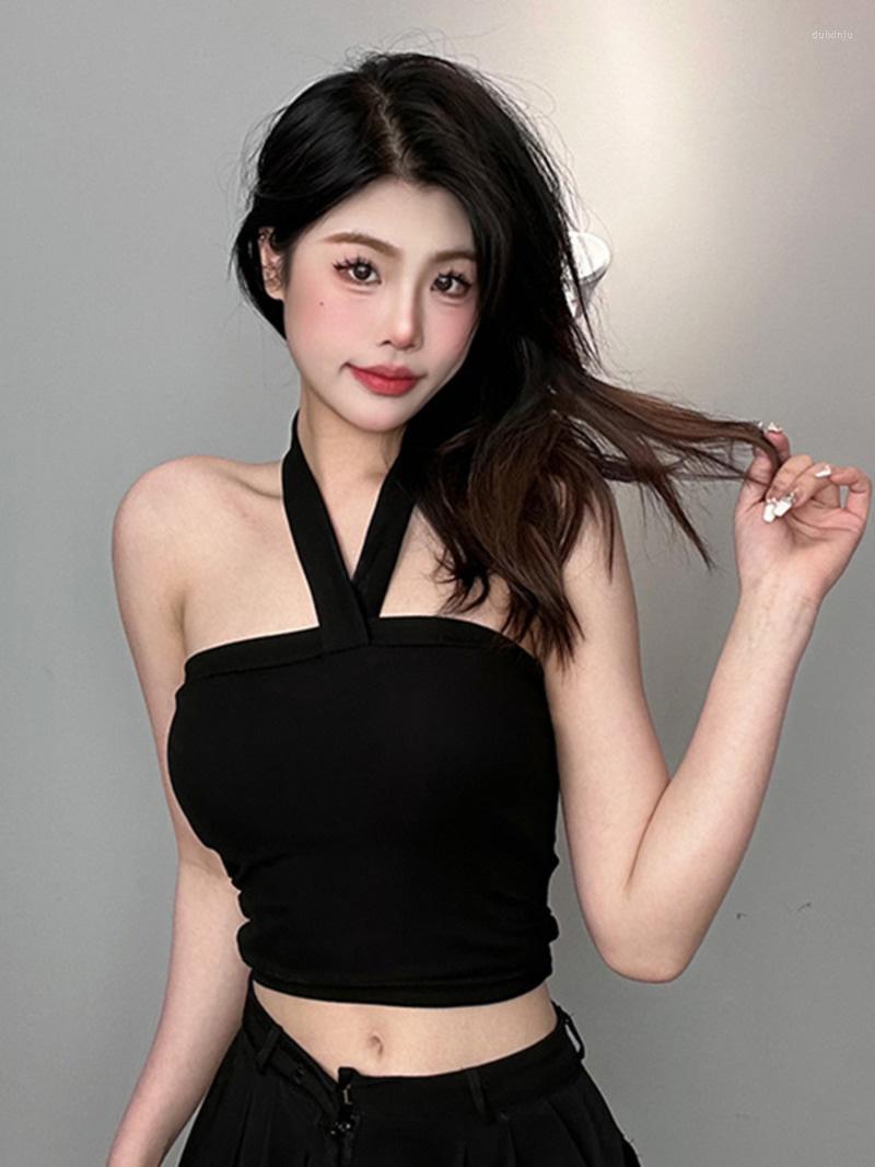 

Camisoles & Tanks Fashion Summer 2023 Women Backless Tank Black Tops Strap Halter Korea Sexy Slim Top Vest Spring Bottoming Shirt 5I16