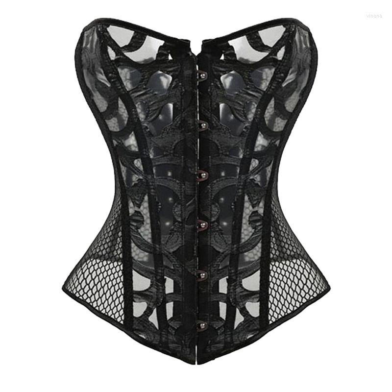 

Active Shirts Women Burlesque Lace Up Corset Gothic Bustier Sexy Hollow Mesh Lingerie Tops Black White