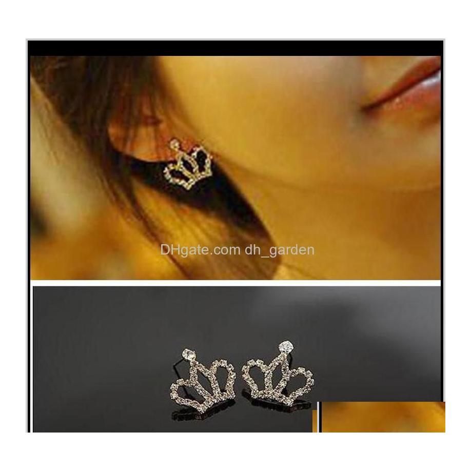 

Stud Shinning Fl Rhinestone Crown Studs Bridal Wedding Earrings Gifts Crystal Earring For Princess Women Party Ear Jewel Drop Delive Dhbtp