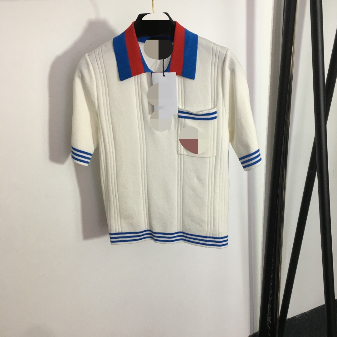 

429 2023 Runway Summer Brand SAme Style Sweater Short Sleeve Pullover Lapel Neck White Black Fashion Clothes High Quality Womens, Customize