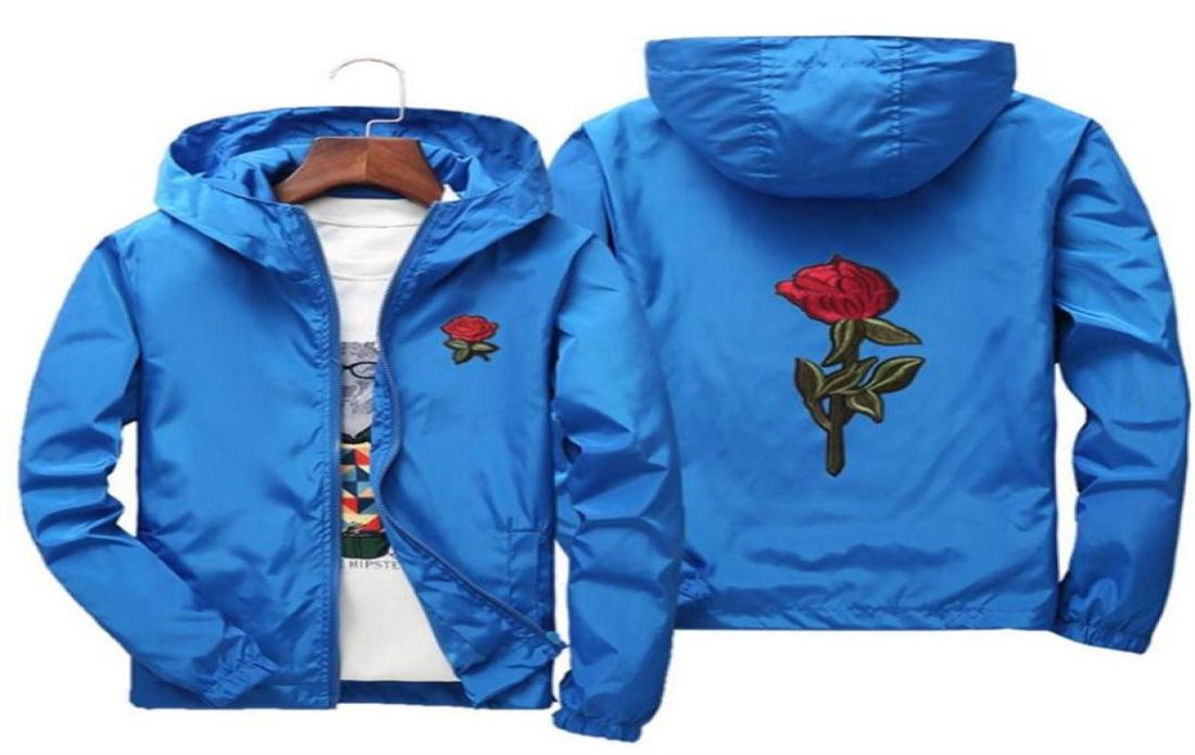 

Men Unisex college jackets Europe Russia spring autumn trend cute students rose print embroidery orange red zipper hooded windbrea1716725