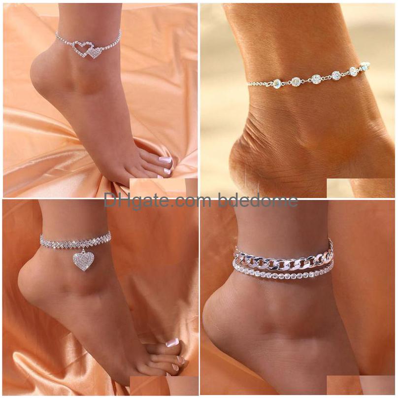 

Anklets Fashion Luxury Zircon For Women Heart Leg Chain Beach Party Trendy Female Accessories Ankle Bracelet Jewelry Gift Drop Delive Dhcrj