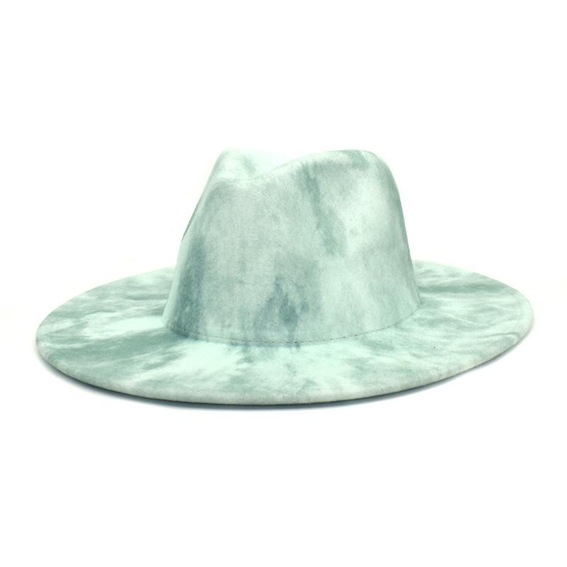 

Wide Brim Hats Fedora Women Men Tie Dye Autumn Winter Vintage Fascinator Multicolor Blue Green White Felted Hat, 12