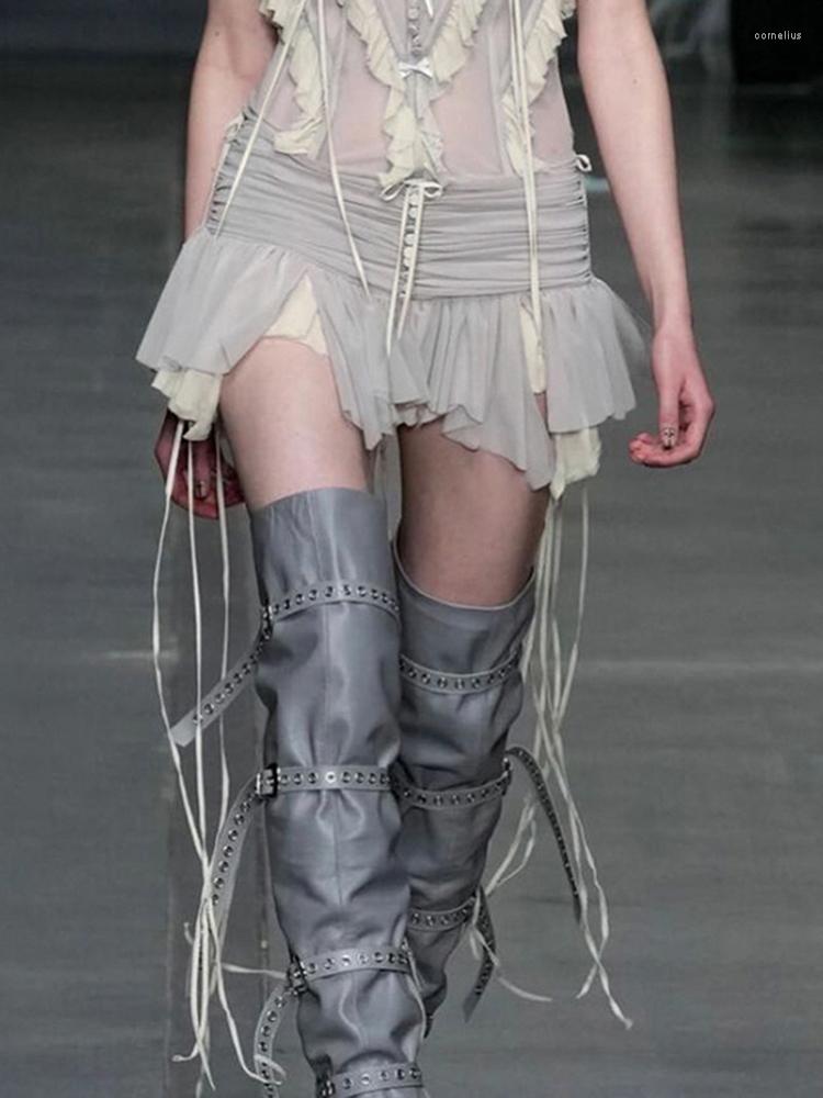 

Skirts Y2k Chiffon Pleated Women Fairycore Balletcore Vintage Aesthetic Mini Summer Korean Party Outfits, Gray