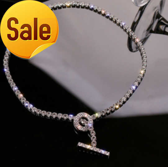

Fashion Dainty Bling Glitter OT Buckle Choker Necklace Micro Pave Bling Rhinestone Tennis Chain Necklaces Women
