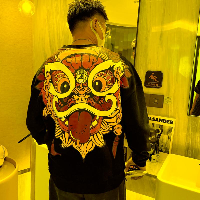 

Men's Hoodies & Sweatshirts Original Cartoon Printed Brand Round Neck Pullover Business Classic Cotton Hoodie Winter Outdoor Exqui, As shown asian size