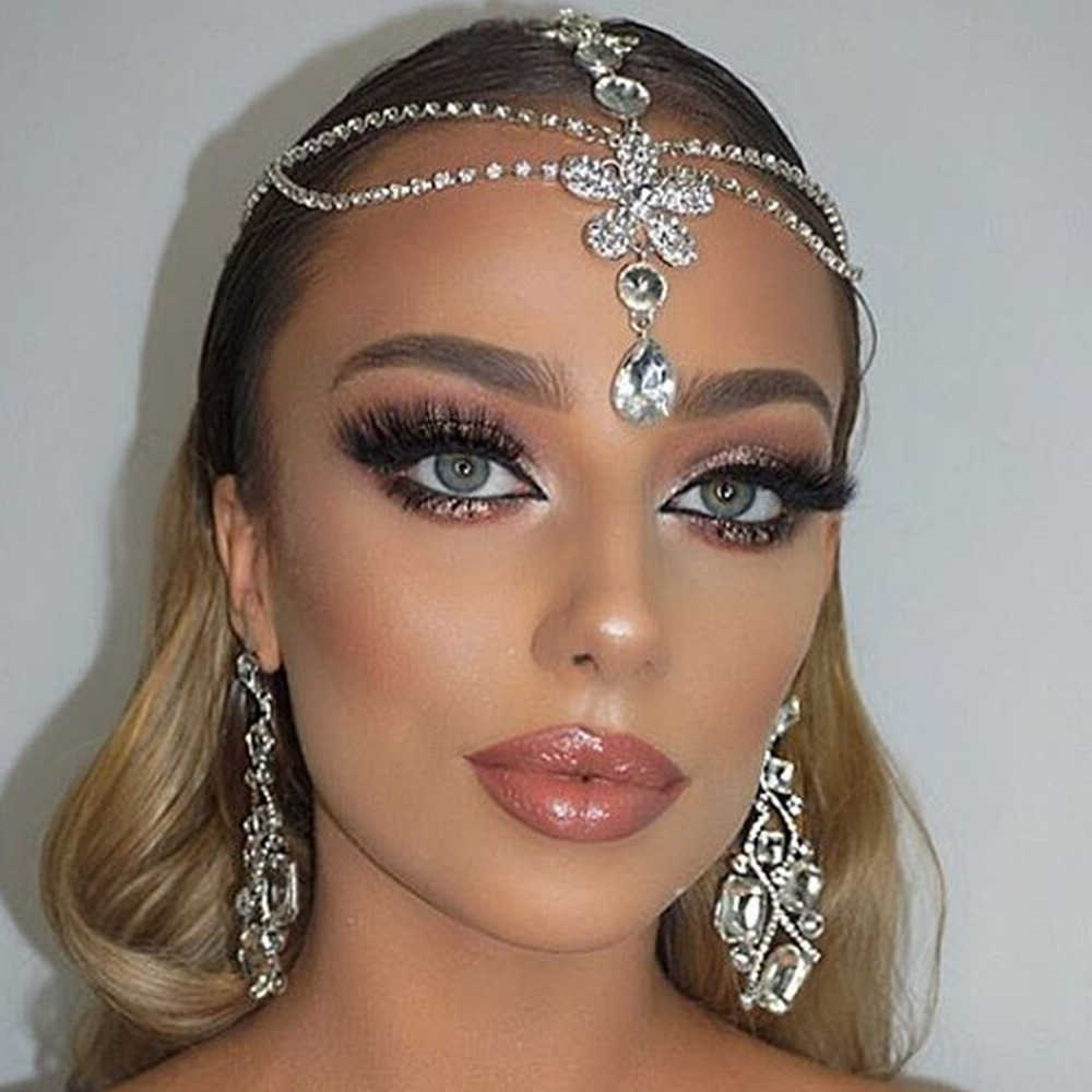 

Bling Full Crystal Chain Hair Band Clip Rhinestone 2023 Floral Hair Pin Headwear Bohemian Drops Wedding Forehead Chain Hairpin Accessories Hairdressing Headdress
