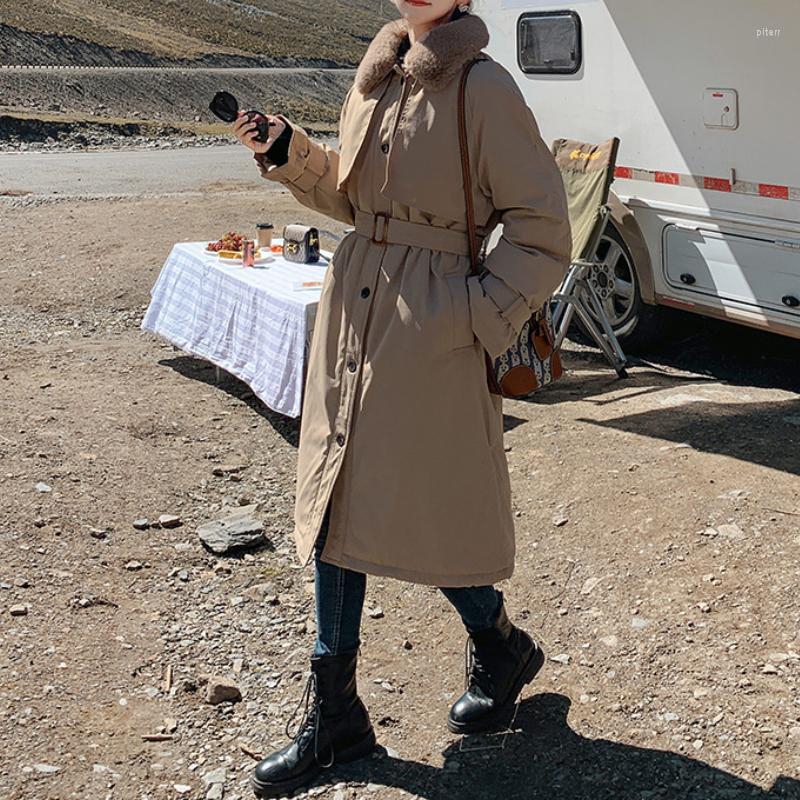 

Women's Trench Coats Women Cotton Overcoat Stand-up Collar Lambswool Tooling 2023 Fashion Temperament Female Parkas Tide Plus Velvet Jacket, Beige