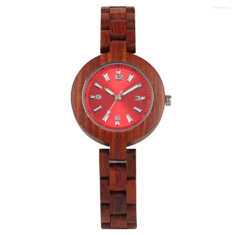 

Wristwatches Vintage Red Wood Women's Quartz Wrist Watch Elegant Stylish Ladies Full Wooden Bangle Female Folding Clasp Casual Styles, Only watch