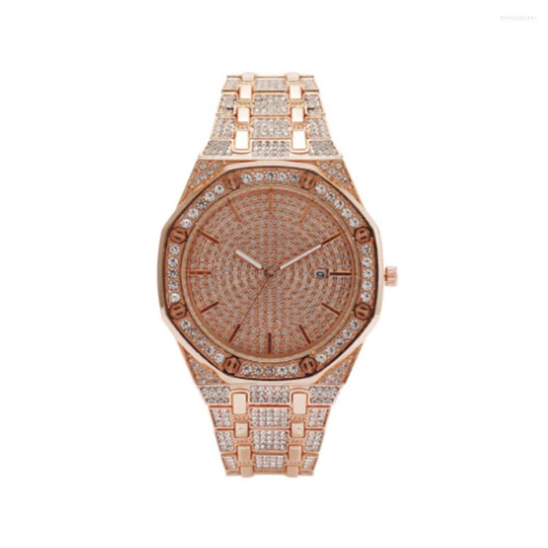 

Wristwatches RELOGIOSLAND PD6301FZH High Quality Mens Business Quartz Watch Full Diamond Around Wirstband, Gold