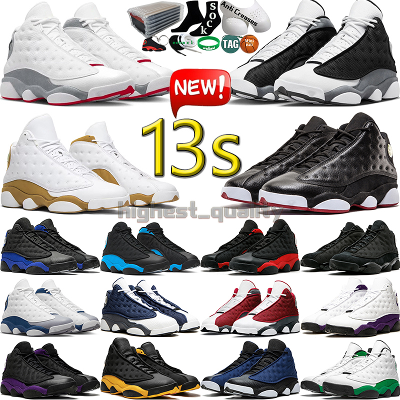 

13s Men Basketball Shoes for Women 13 Red Black Flint Wheat Wolf Grey Playoffs Court Purple French University Blue Bred Starfish Mens Womens Trainers Sports Sneakers, Color-46