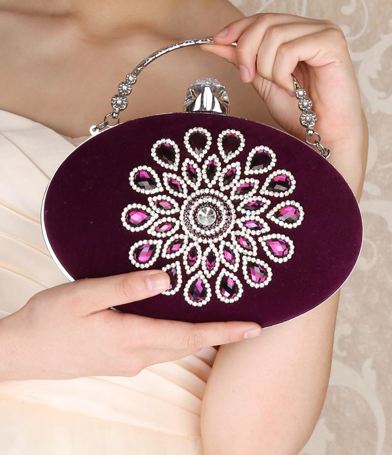 

Evening Bags Women Fashion Rhinestones Bridal Wedding Party Flannel Clutches Handbags Ladies Metal Handle Oval Clutch PurseEvening, Black