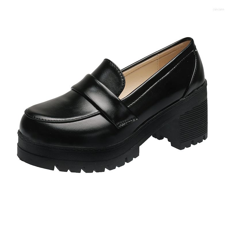 

Dress Shoes High-Heeled Oxford Pu Leather Women Black High Heels Slip On Loafers