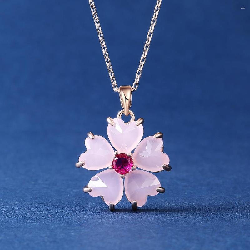 

Pendant Necklaces Aesthetic Pink Flower Bridal Wedding Necklace Romantic Female Party Accessories Chic Gift Statement For Women