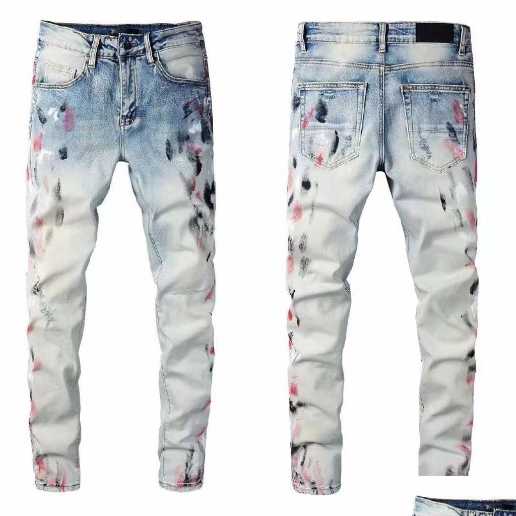 

Other Apparel Designer Men Jeans Hiphop Fashion Zipper Hole Wash Retro Torn Fold Stitching Mens Design Motorcycle Riding Coo Dhxoi