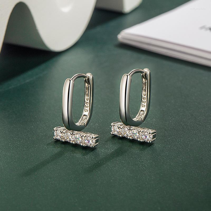 

Hoop Earrings 925 Silver Needle Simple Zircon Oval For Women Huggies Jewelry Gift Eh411