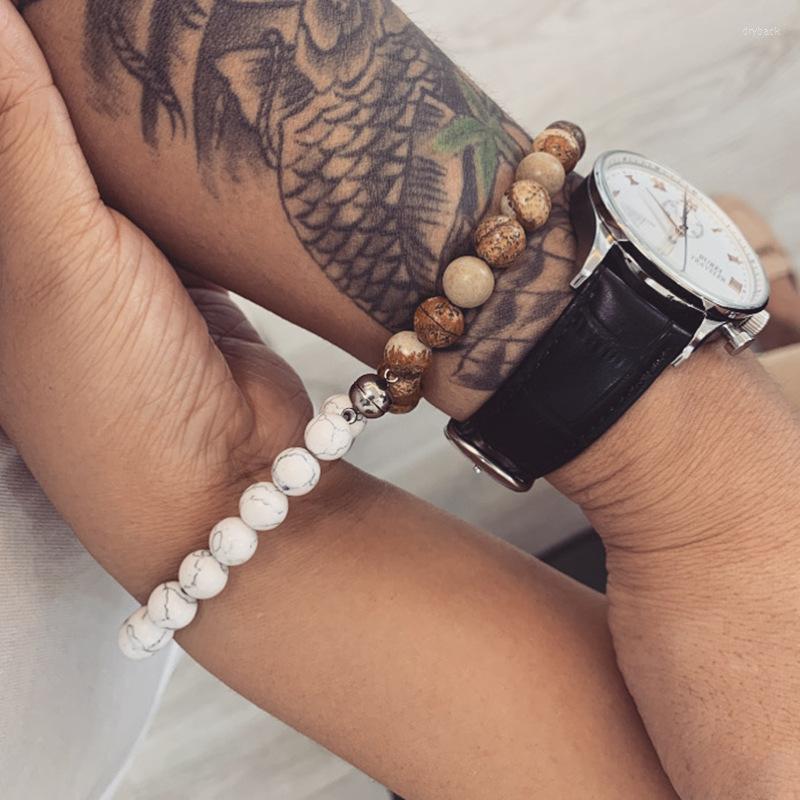

Strand Couple Set Volcano Stone Tiger Eye Bracelet Men And Women Elastic Rope Yoga Vintage Charm Jewelry Gift
