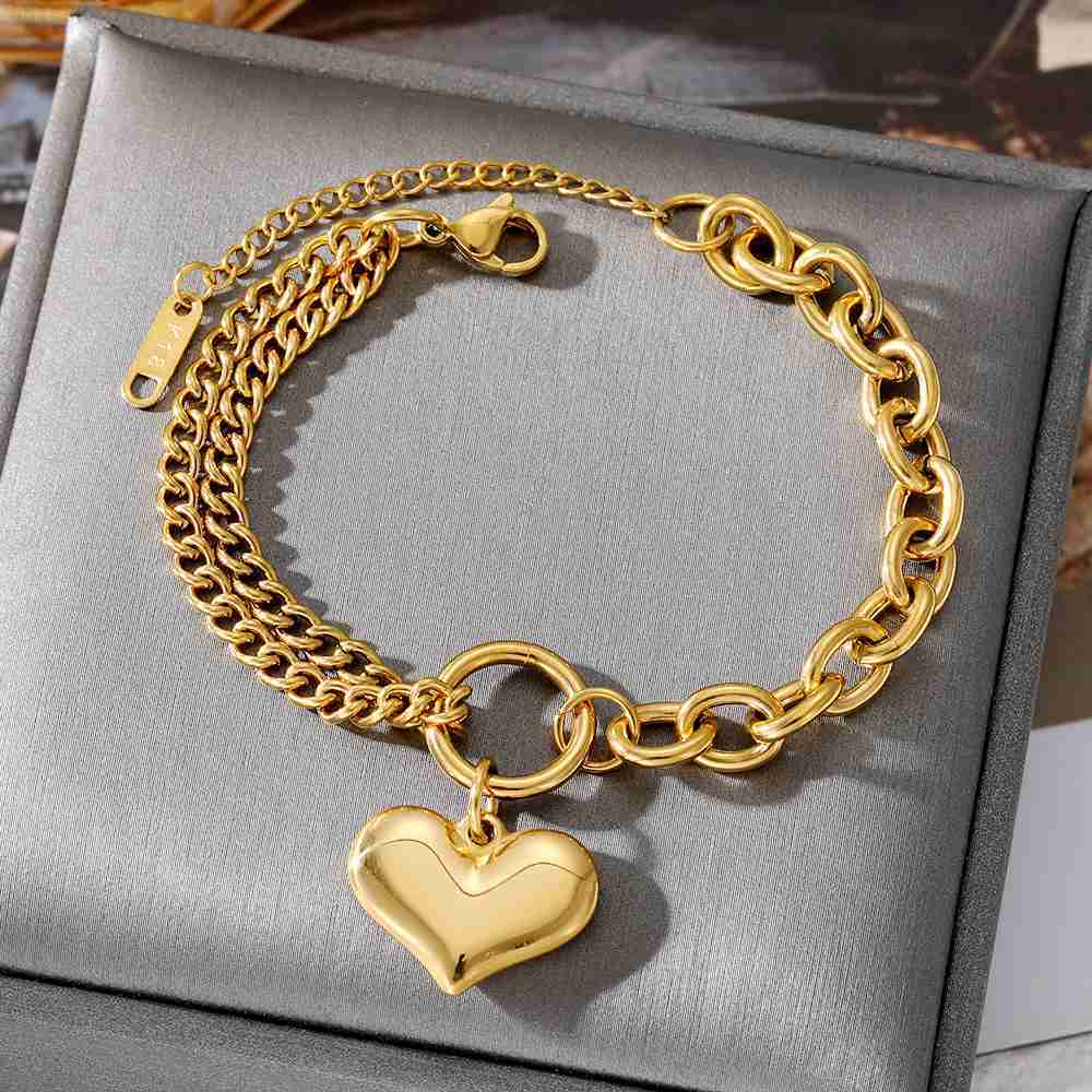

High-quality 18k Gold Plated Heart Stainless Steel Ladies Diamond Jewelry Bracelets Bangles Anti Allergy Bangle for Women