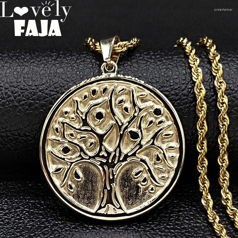 

Pendant Necklaces 2023 Fashion Tree Of Life Stainless Steel Chain Necklace For Women Big Gold Color Jewerly Colgante Mujer N19557