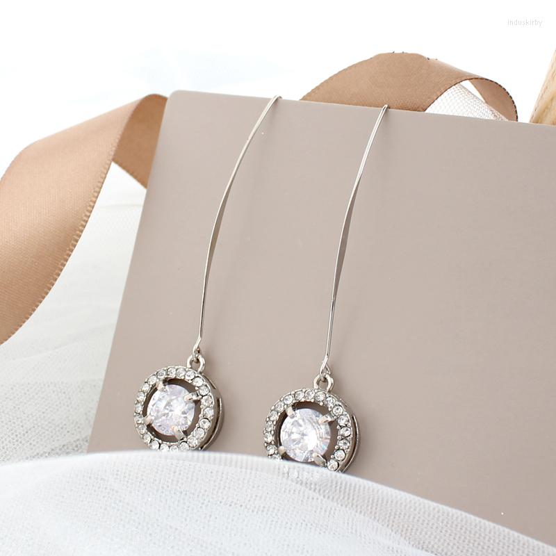 

Dangle Earrings 2023 Fashion Long Shinning Zirconia For Women Silver Color Crystal Drop Jewelry Accessory