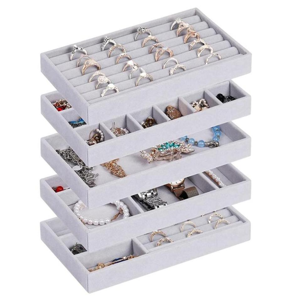 

Jewelry Pouches Bags Organizer Tray 5 Pcs Stackable Velvet For Drawer Storage Display Trays Showcase6939912