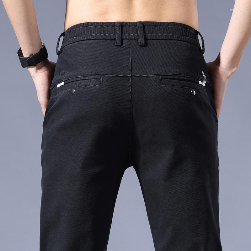

Men's Pants 2023 Spring Classic Style Men's Stretch Slim Casual Letter Embroidery Fashion Trousers Male Black Lake Blue Light Gray