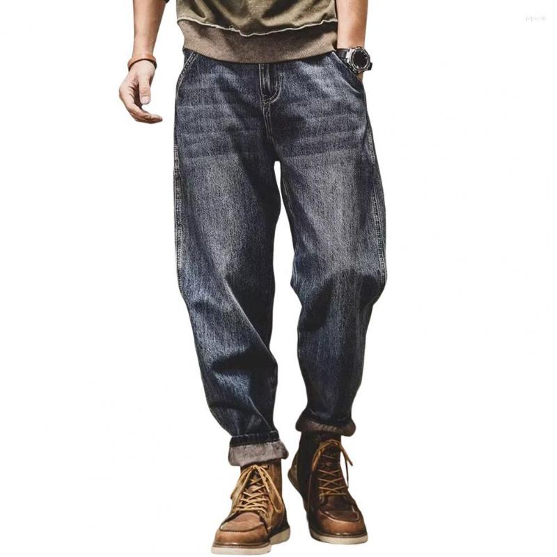 

Men's Pants Men Multiple Pockets Colorfast Solid Color Gradient Zipper Match Top Soft Mid Waist Jeans Clothes, Dark blue