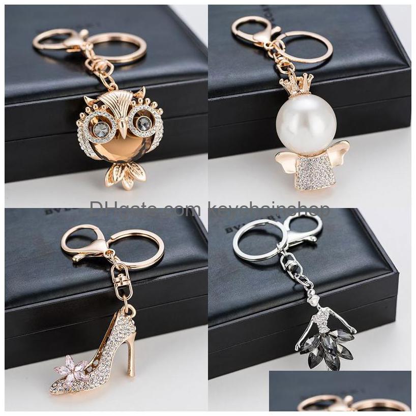 

Keychains Lanyards New Creative Crystal Key Chain Animal Pearl Keychain Favor Bag Accessories Car Pendant Fashion Metal Birthday G Dhepl