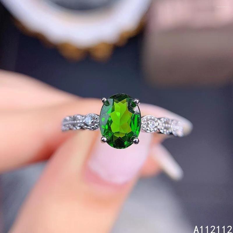 

Cluster Rings Fine Jewelry 925 Sterling Silver Inlaid With Natural Gemstone Luxury Vintage Simple Diopside Women's OL Style Ring Support