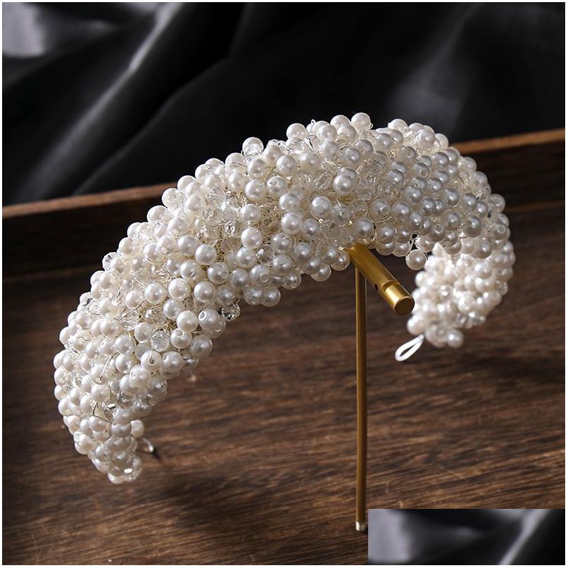 

Hair Jewelry Luxury Fl Pearls Crystal Sier Color Headbands For Bride Women Tiaras Vines Bands Handmade Accessories D Dhgarden Dhvgp