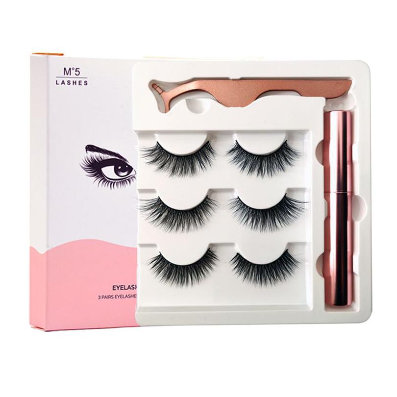 

False Eyelashes 3 Pairs Magnetic Lashes Addliquid Eyeliner Addtweezer Eye Makeup Set 3D Magnet Natural Reusable No Glue Needed. Drop Dh3X4