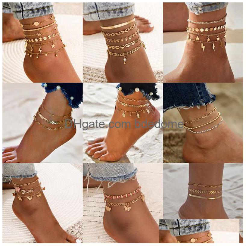 

Anklets Bohemia Gold Color Chain Ankle Bracelet On Leg Foot Jewelry Boho Beads Key Butterfly Charm Anklet Set For Women Accessories Dhuee