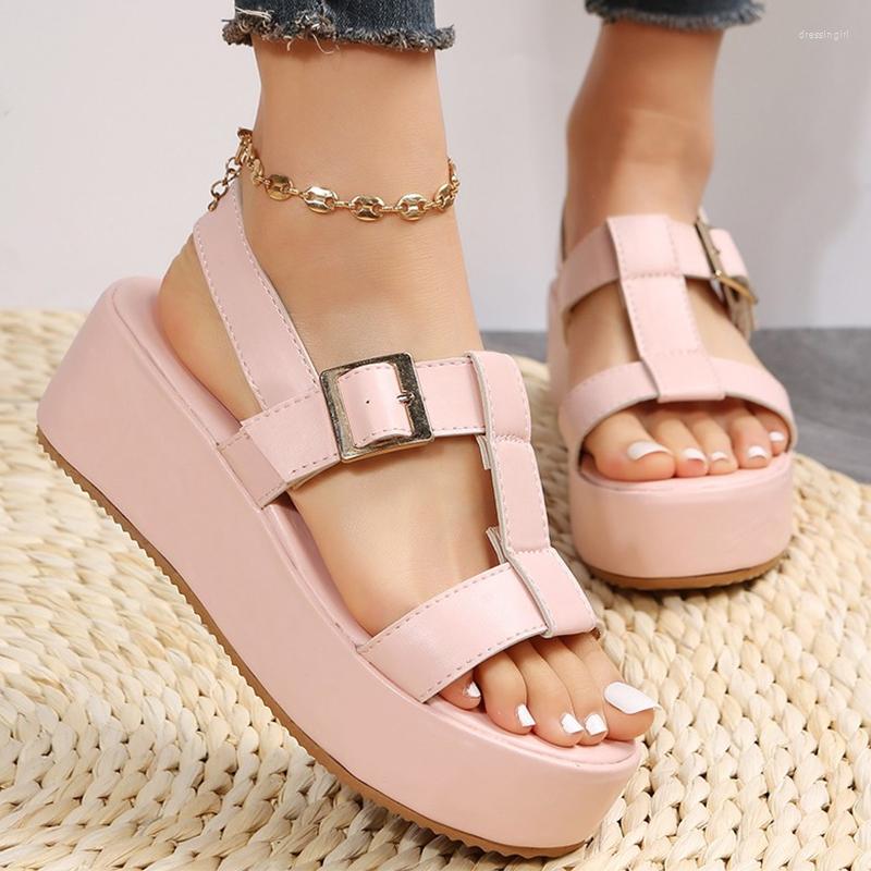 

Sandals Fashion Wedges Mid Heels Platform Women Casual Shoes 2023 Thick Dress Rome Slingback Slippers Femme Slides Summer, White