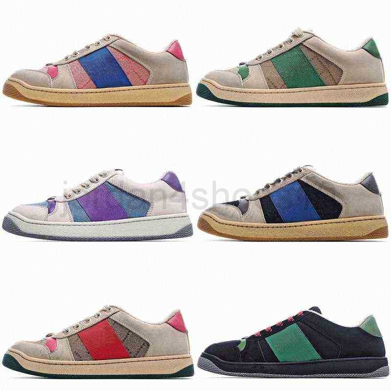 

Top quality screener dirty shoes Designer OG Casual Shoes Canvas Sneakers Luxurys Classic Blue Red Stripe Rubber Leather Distressed Shoe Men 5.0, 11