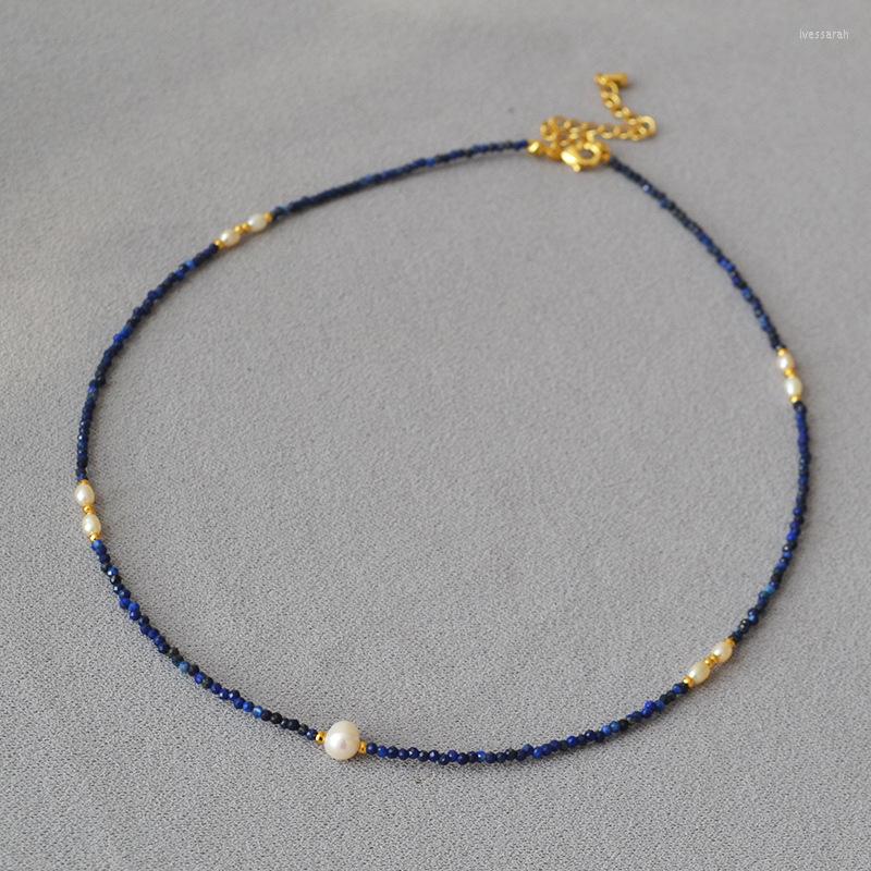 

Choker Fashion Women Necklace Natural Lazuline Bead With Freshwater Pearl For Girl