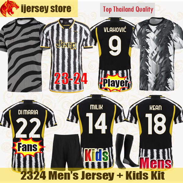 

23 24 Soccer Jerseys VLAHOVIC 2023 2024 Fans Player Version MILIK DI MARIA RABIOT Juve CHIESA POGBA Football Shirt KEAN KOSTIC Mens Jersey Kids Kit, 2-red grey