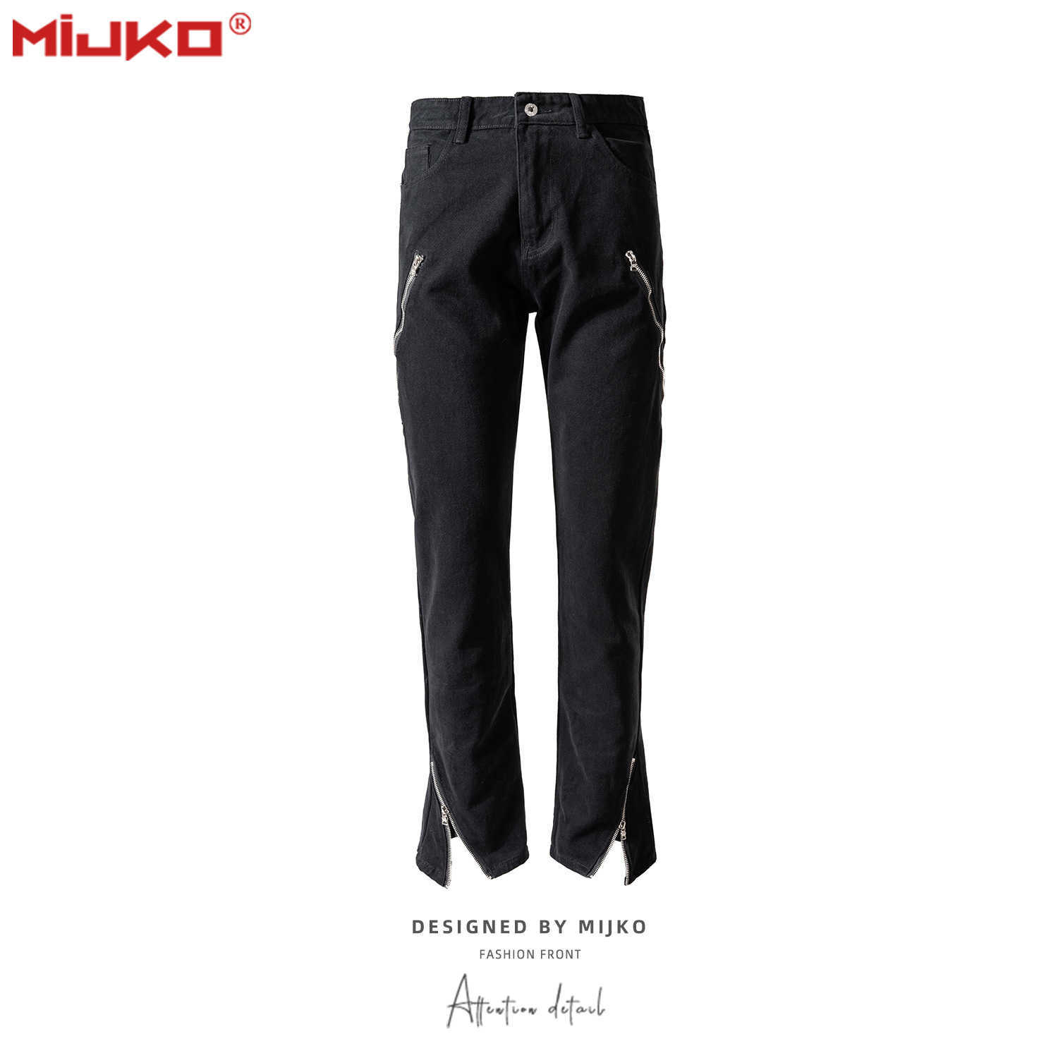 

Mijko men' wear women' spring and summer new high street zipper decorative wide leg pants men' and women' straight jeans, Black