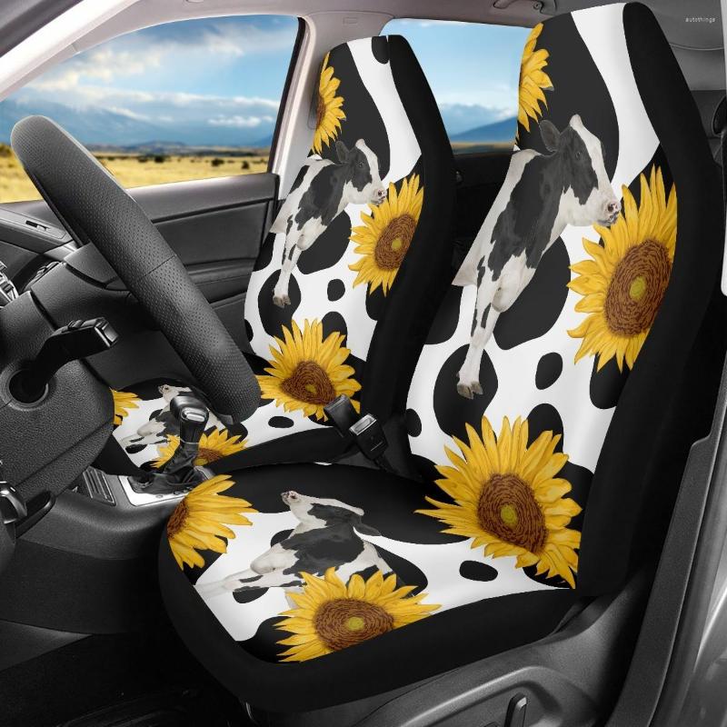 

Car Seat Covers INSTANTARTS Sunflower Cow Print 2 Set Women Anti-Slip Universal Front Thick Accessories 2023