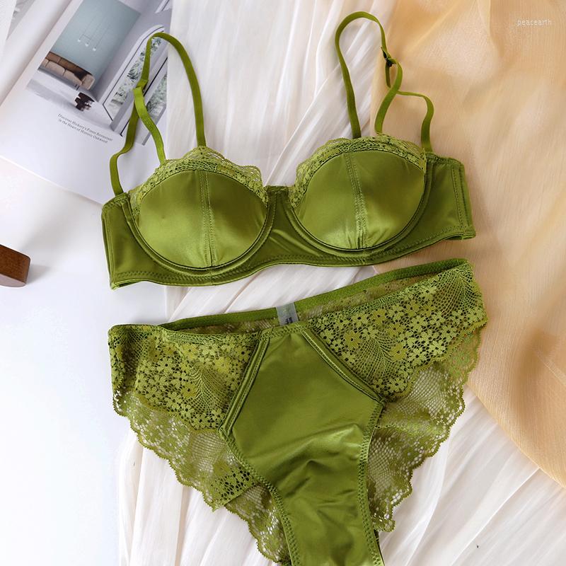 

Bras Sets Sexy Lace Brassiere Nude Lingerie Briefs With Steel Ring Ultra-thin Bra Set Large Size Women Push Up Half Cup Underwear, As photoes showes
