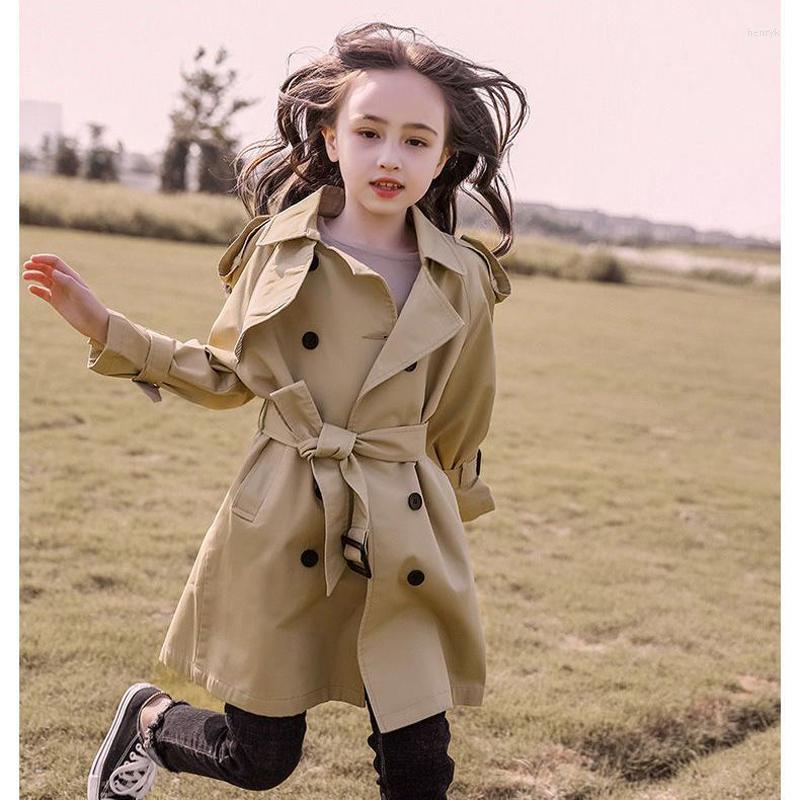 

Coat 4-12Years Teenage Kids Windbreaker For Girls Jacket Khaki Long Children's Trench Spring Autumn Fashion Z392