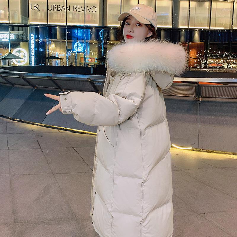 

Women' Trench Coats Large Fur Collar Long Women Winter Coat Down Cotton Padded Loose Parkas 2023 Fashion Button Big Pocket Warm Jackets, Beige